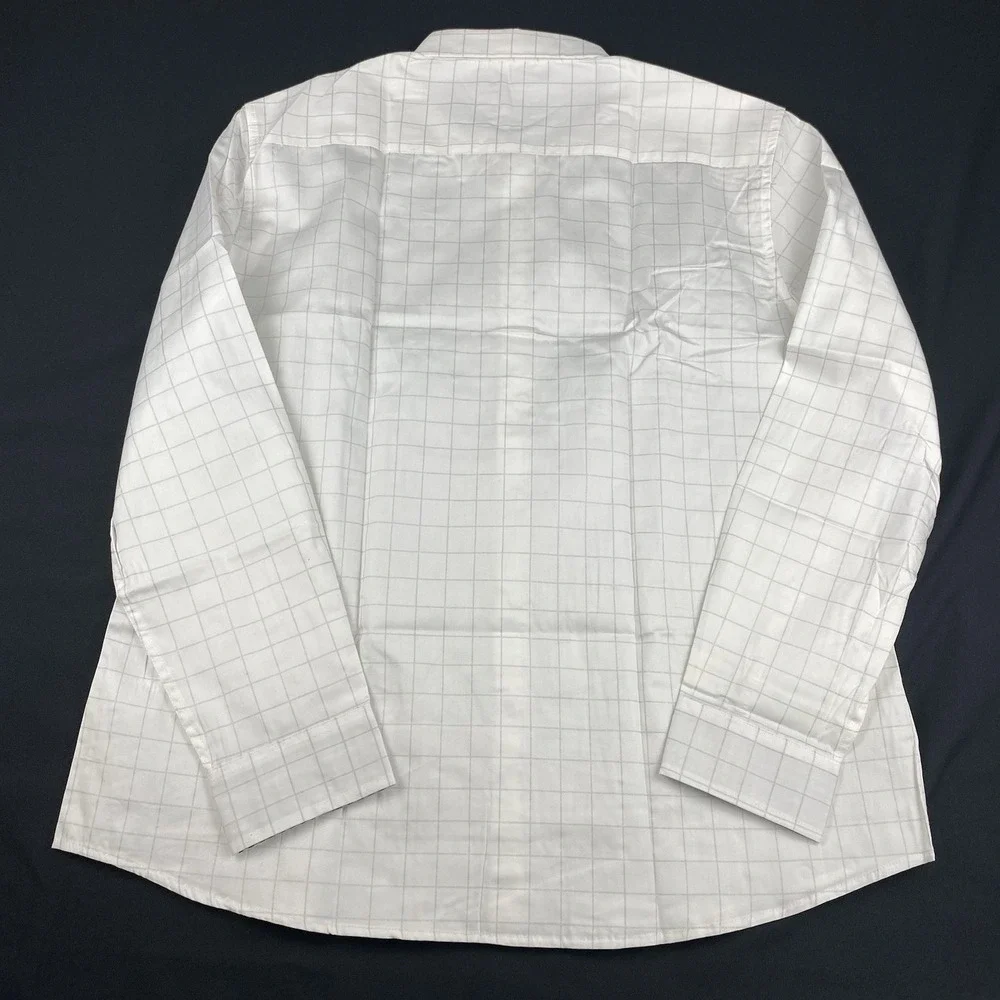 COOFANDY Shirt Mens XXL White w/Gray Checks Buffalo Check Flip Cuffs NWT!